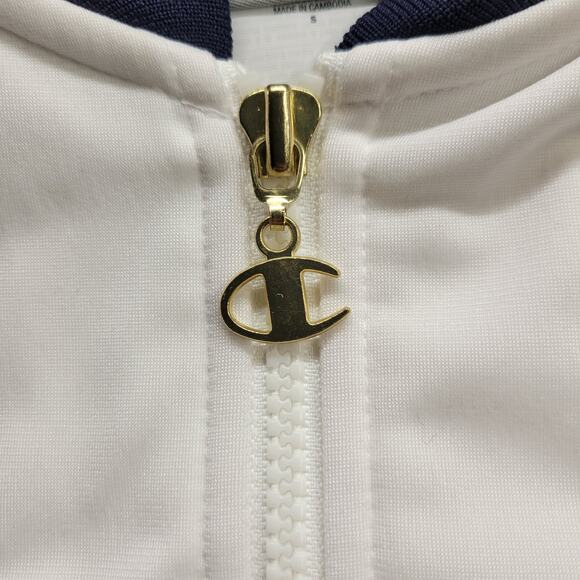 Champion Cropped Track Jacket Women’s Small White Logo Tape Sleeves - Picture 8 of 11